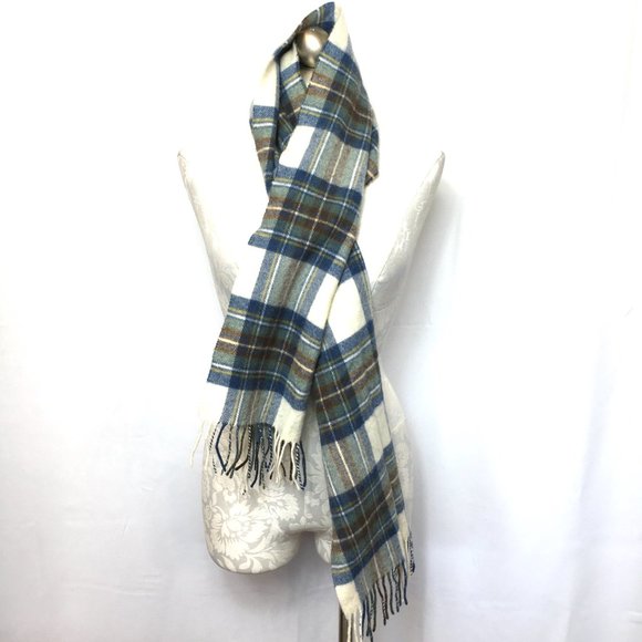 JOHNSTONS of Elgin 100% Soft Lambswool Plaid Scarf Wrap Shawl 60" x 12" EUC - Picture 6 of 11